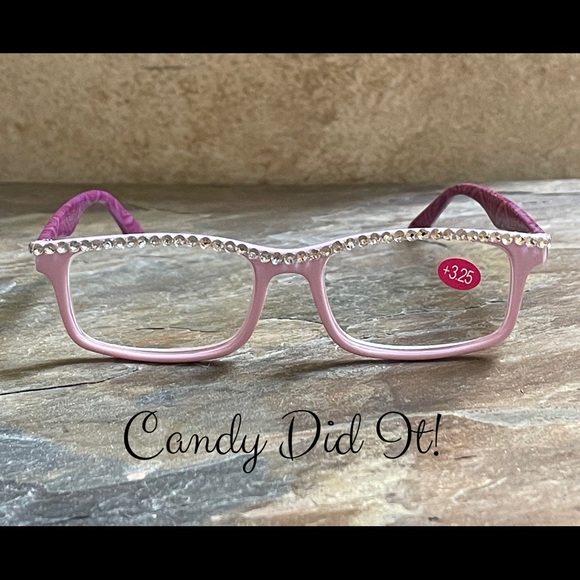 Pink Retro Print Crystal Bling Reader Glasses 3.25 - Picture 3 of 10